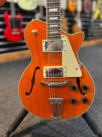 2000s AXL Semi-Acoustic Les Paul Guitar in Orange, used condition,