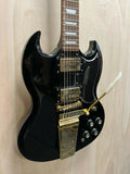 Epiphone SG G400 in Black & Gold with short-arm Maestro Vibrola Electric Guitar